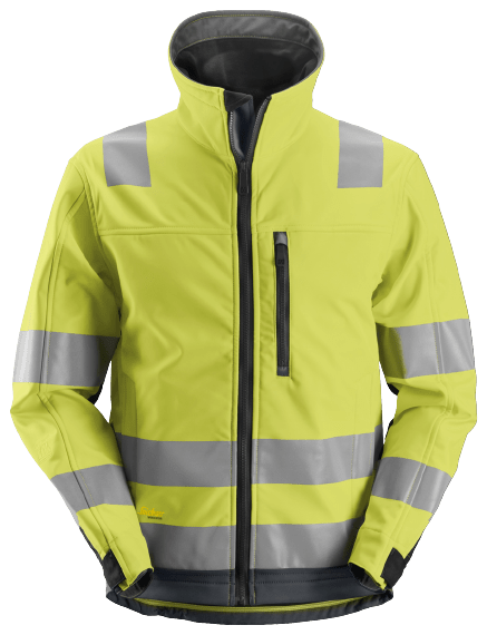 Gele signalisatiejas met reflecterende strepen voor zichtbaarheid en veiligheid. Val op met onze signalisatiekleding voor optimale bescherming.